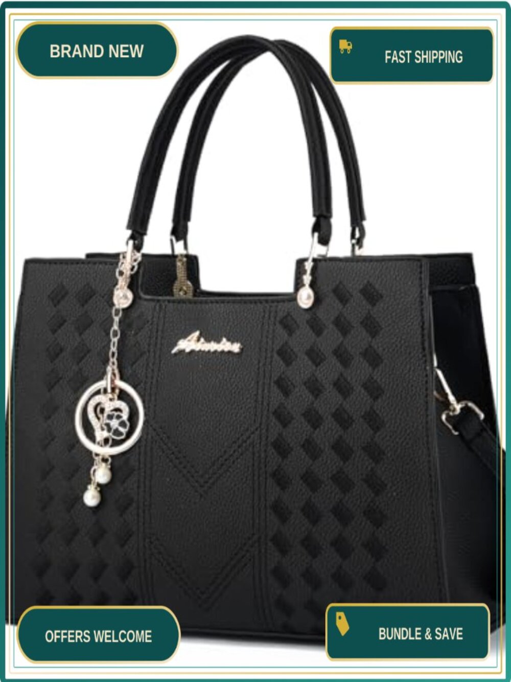 PU Leather Satchel Tote Bag with Zipper Top Handle